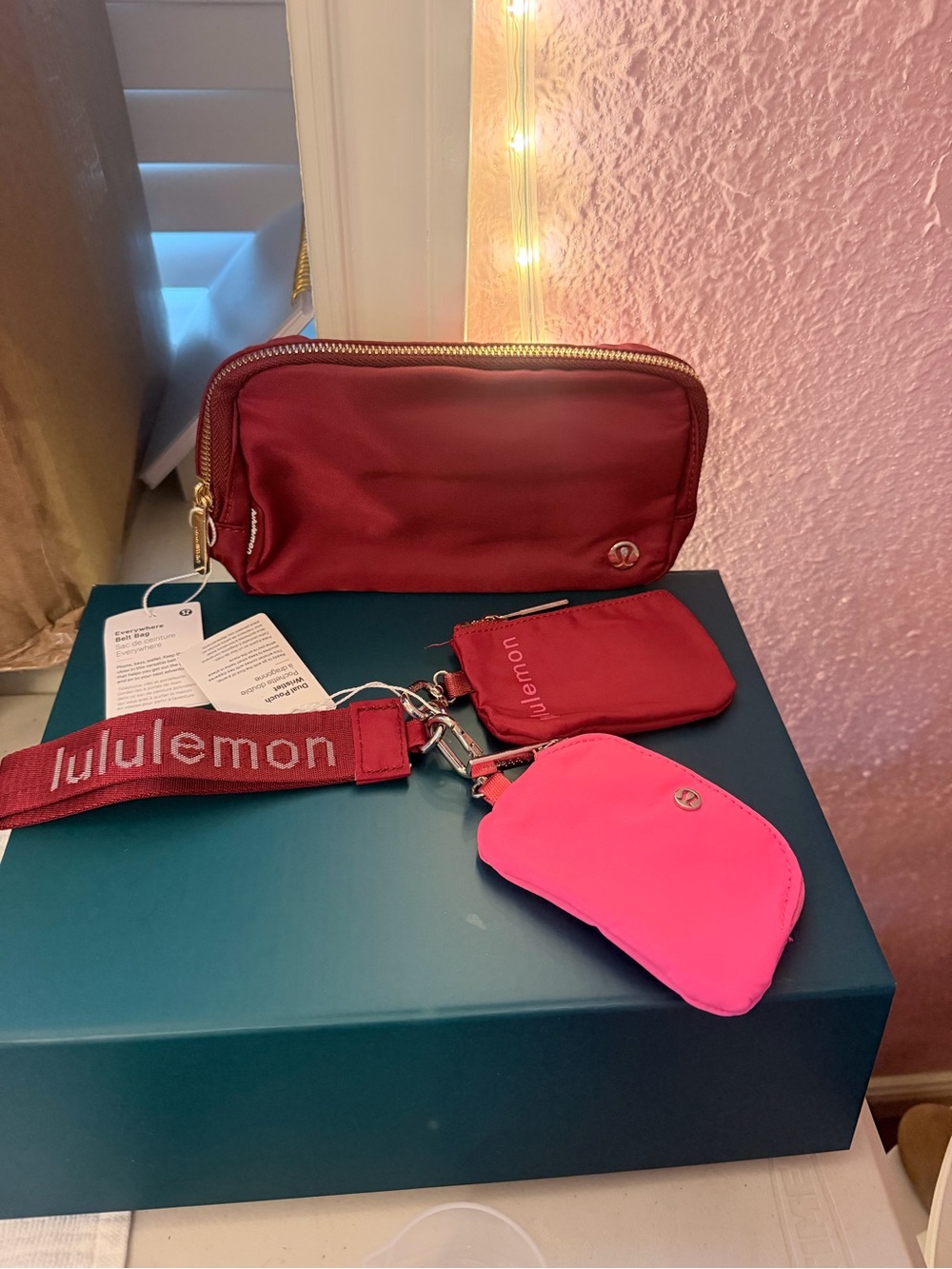 lululemon athletica Burgundy and Hot Pink Mini Wristlet Set and bag